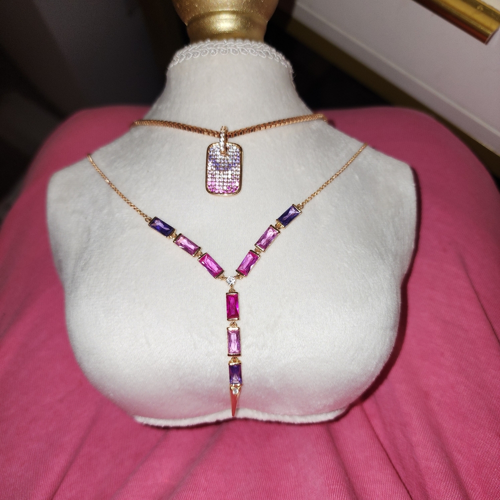 Vibrant Pink and Purple Gemstone Necklace